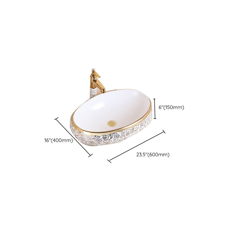 Traditional Vessel Sink Oval Porcelain with Pop-Up Drain Vessel Lavatory Sink