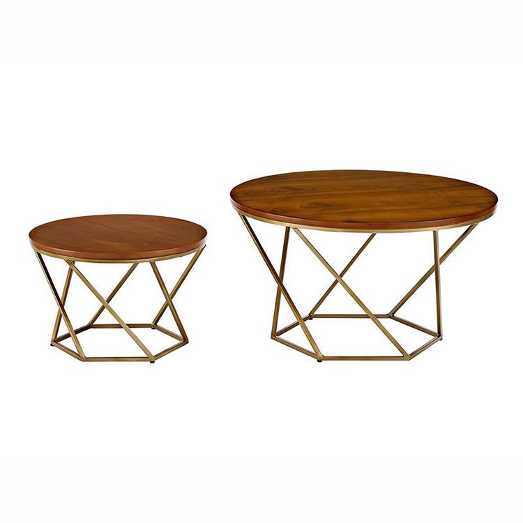 Modern Round Wood Frame Coffee Table Brown Finish Cocktail Table