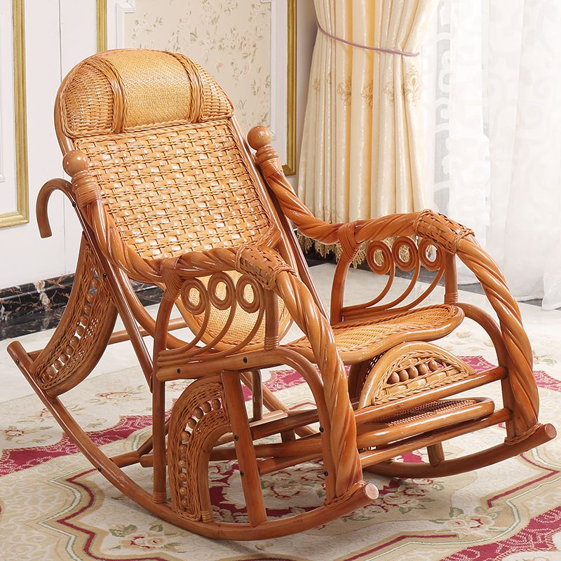 Traditional Rocking Chair Solid Wood Wicker Detail Recliner Chair for Living Room
