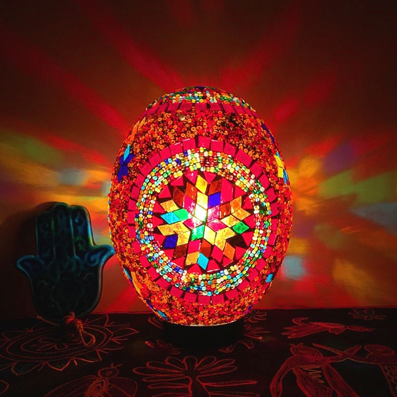 Lampada da notte a forma di uovo per camera da letto, tradizionale vetro artistico laminato a mano, 1 luce, lampada da lavoro bianca/rossa/blu