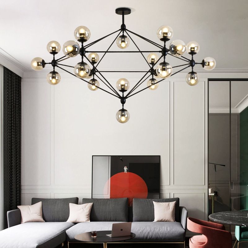 21-Light Unique Modern Linear Chandelier Black Ceiling Light