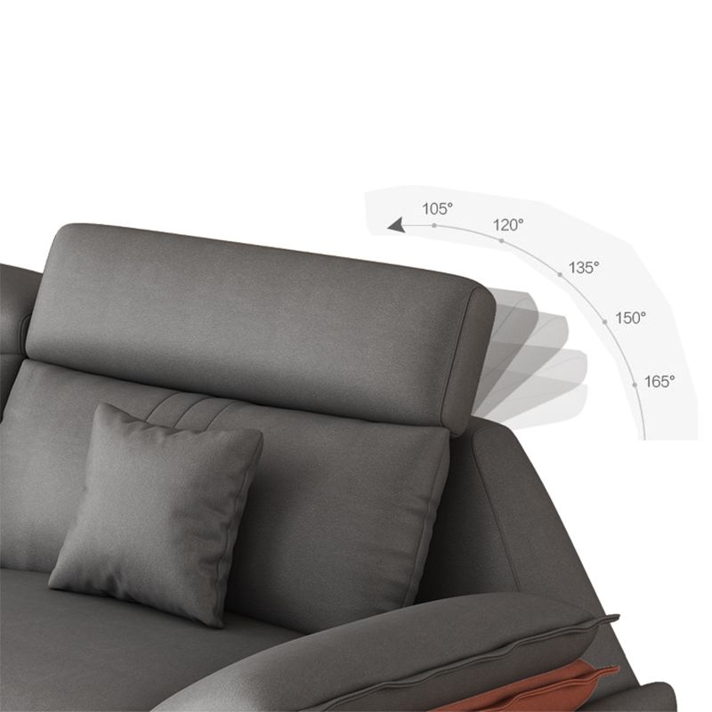 Contemporary Sewn Pillow Back Sofa & Chaise 37.4" H Pillow Top Sofa, Grey Faux Leather