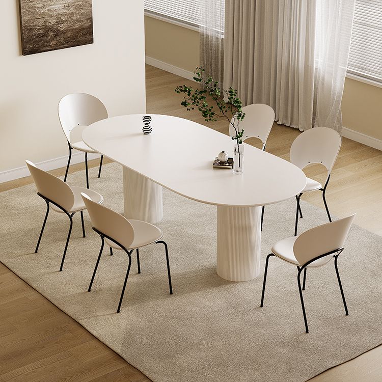 Luxury Oval Shape Kitchen Table Sintered Stone Double Pedestal Dining Table