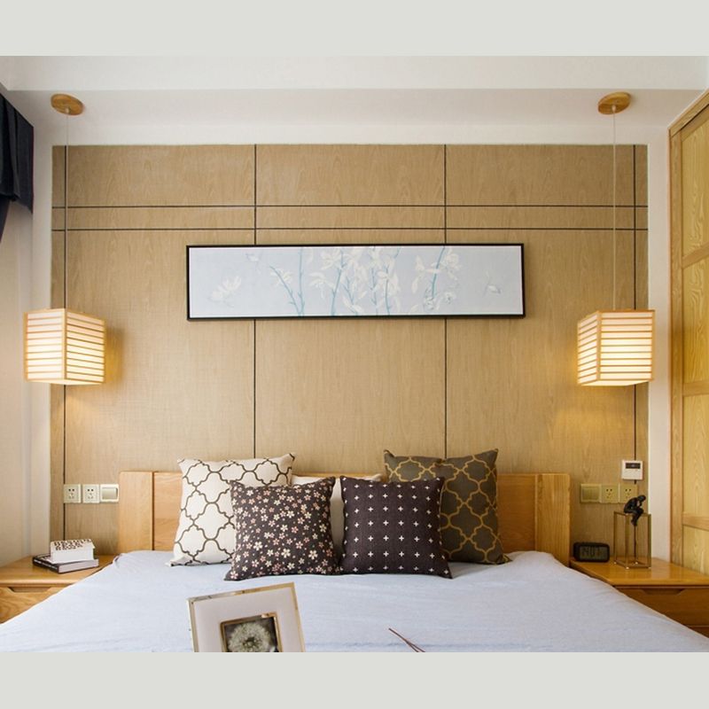 Japanische Laterne Hanglampe Holz 1 Kopf Esszimmer Suspension Licht in Beige