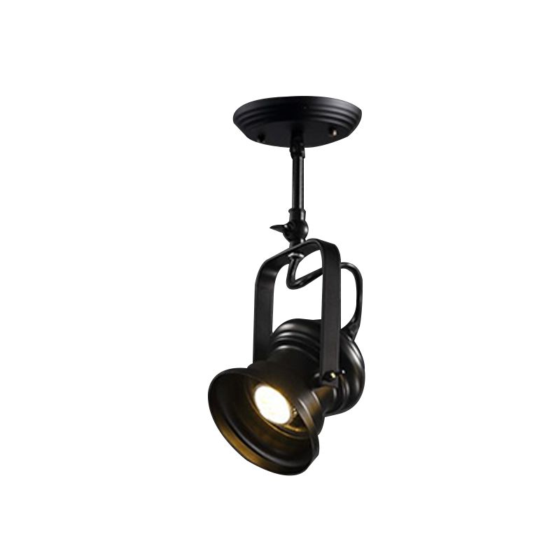 Industrial Style Camera Semi Flush Light Fixture 1-Light Metal Spotlight Flush Mount Lamp in Black with Handle