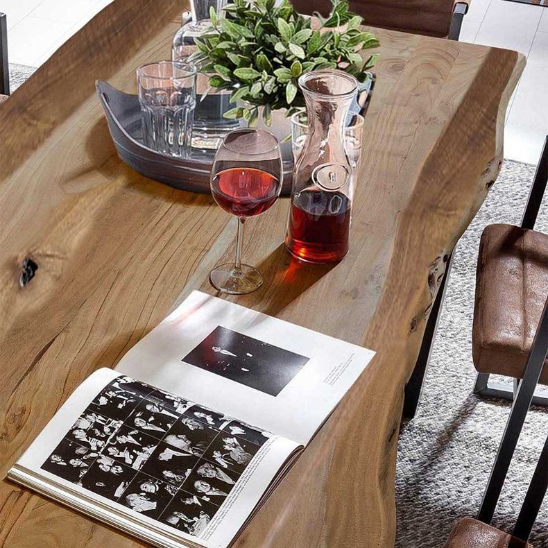 Metal Industrial Rectangle Dining Table Solid Wood Top Table with Sled Base