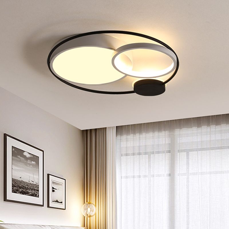Nordic Neuheit Kreis-Deckenbeleuchtung Metallic 16"/19"/23,5" breite LED-Schlafzimmer-Unterputzleuchte in Schwarz/Grau