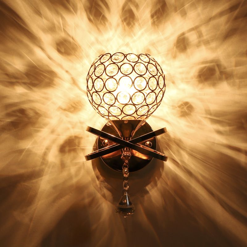 Modern Style Wall Lamp Spherical Sconce Lighting with Crystal Shade for Bedroom