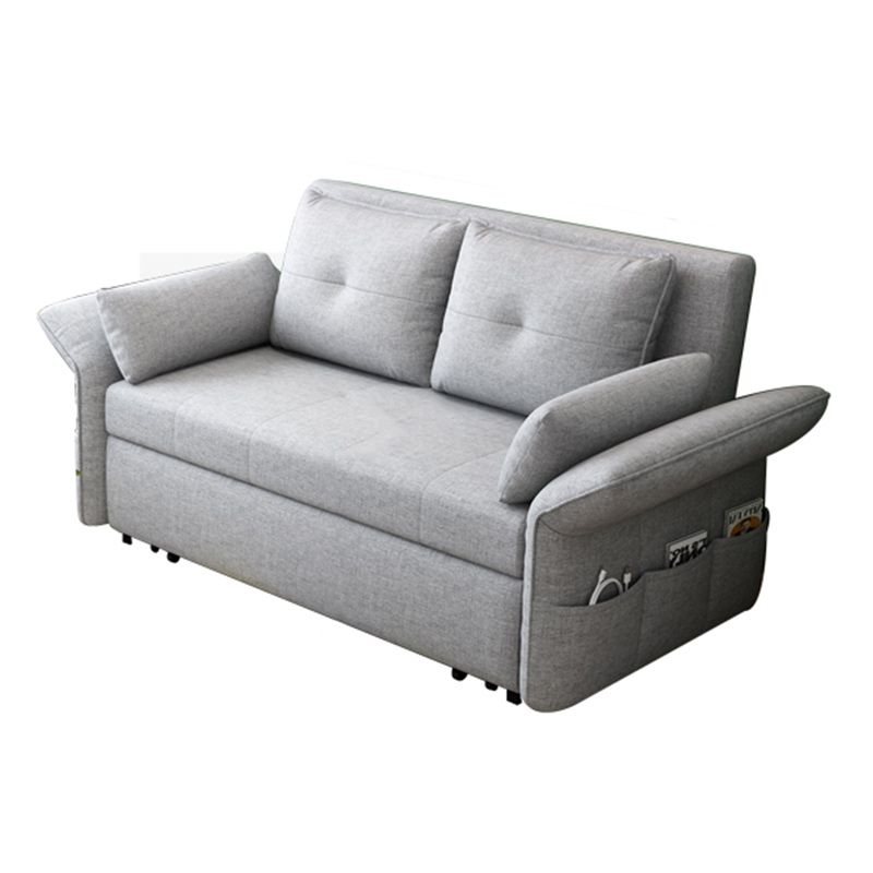 Modern Fabric Sleeper in Light Gray Flared Arm Futon And Mattress with Storage