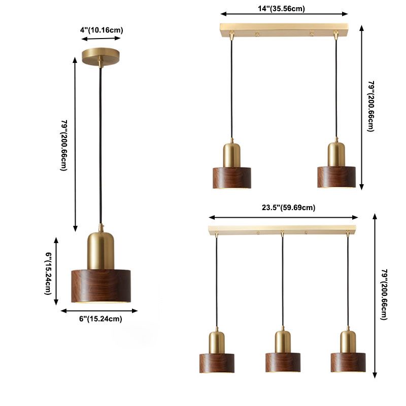 Brown Walnut Wood Pendant Lighting Fixtures Modern Lantern Suspension Lamp for Living Room