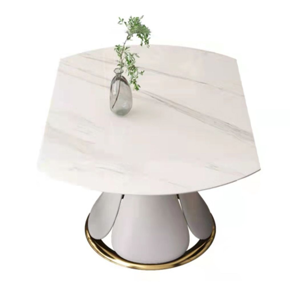 Glam Sintered Stone Extendable Table Round Shape Kitchen Dining Table with Pedestal Base