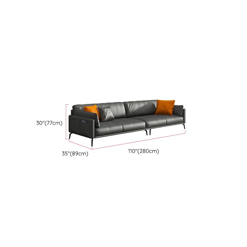 Contemporary Leather Sofa in Gray Loose Back for Living Room