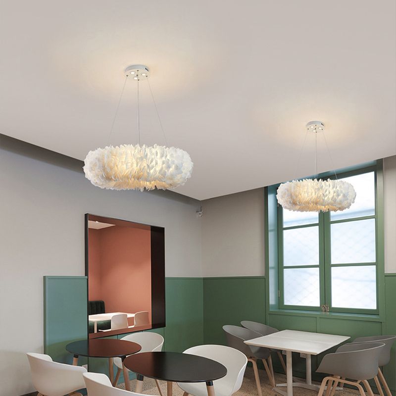 Nordic Modern White Chandelier Light Fixtures Feather Hanging Lamp for Bedroom