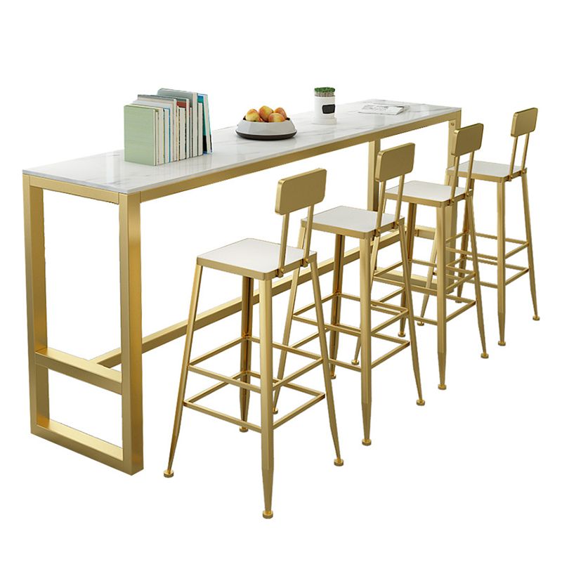 Rectangle Pub Table Bar Height Glam Stone Top Bar Table for Indoor