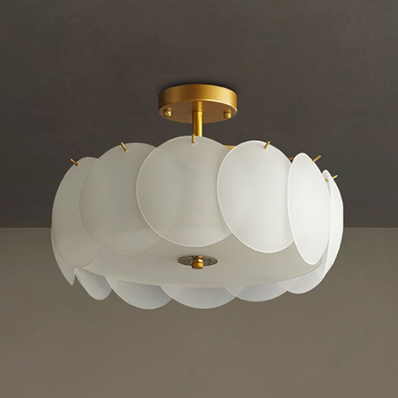Gold Metal Semi Flush Lamp Modern Multi-Head Bedroom Ceiling Lighting with Glass Shade