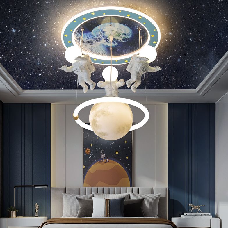 Blue Planet Ceiling Lighting Kids 6-Light Acrylic Flush Mounted Light with Astronaut Decor