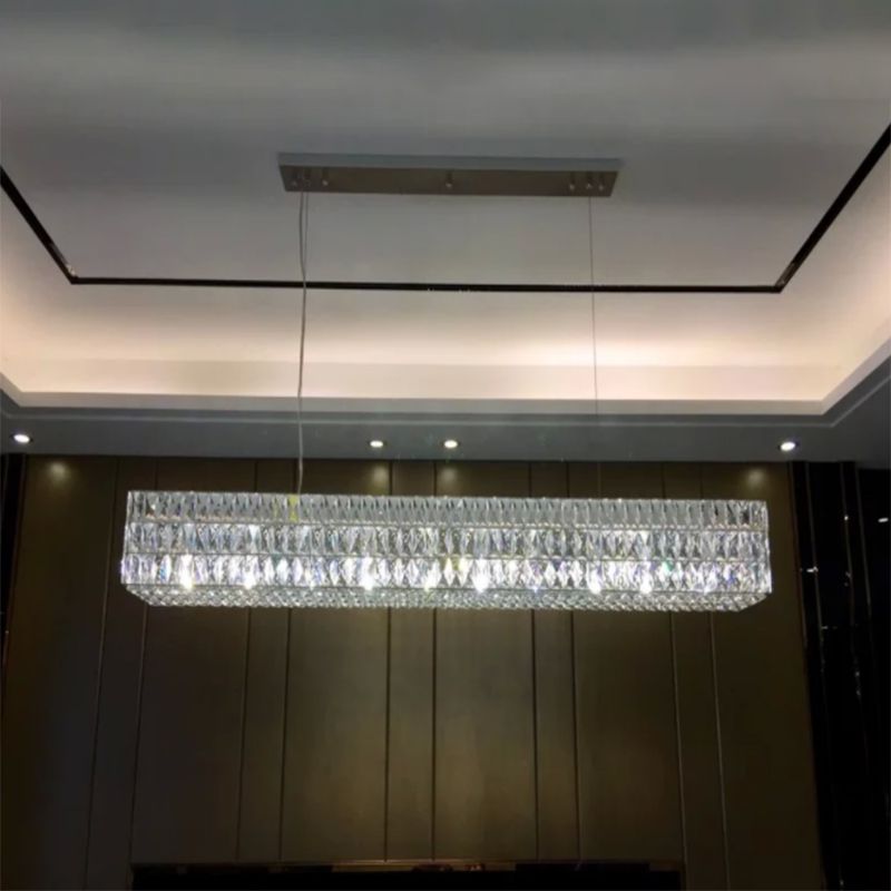 Modern Rectangular Chandelier Lighting Fixtures Crystal Hanging Pendant Lights