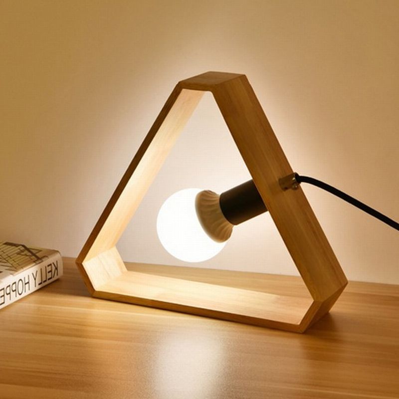 1 lampe de table de la tête de tête simplicité Lumière de nuit beige avec cadre en bois triangulaire