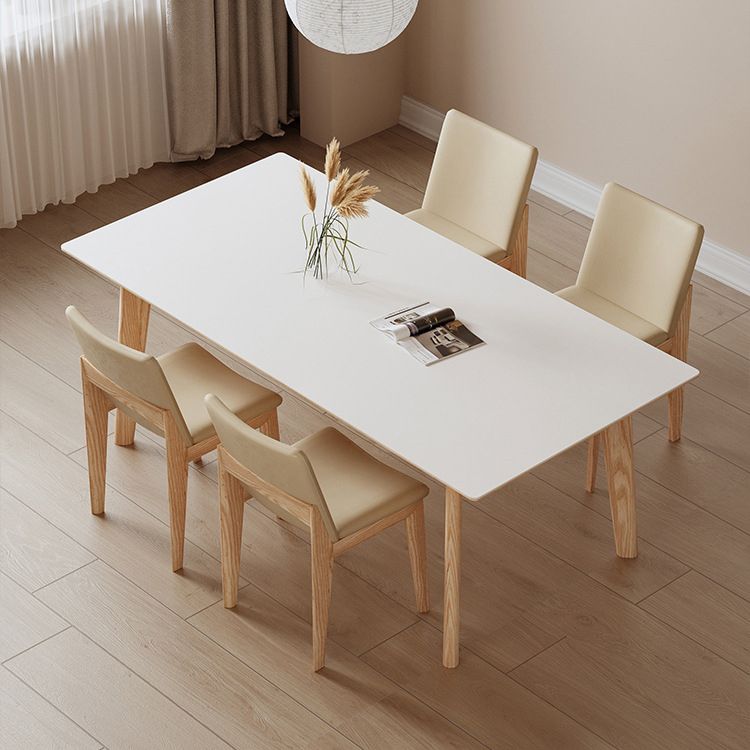 1/3/4/5 Pieces Rectangle Dining Set Sintered Stone Top Dining Table with Wooden Base