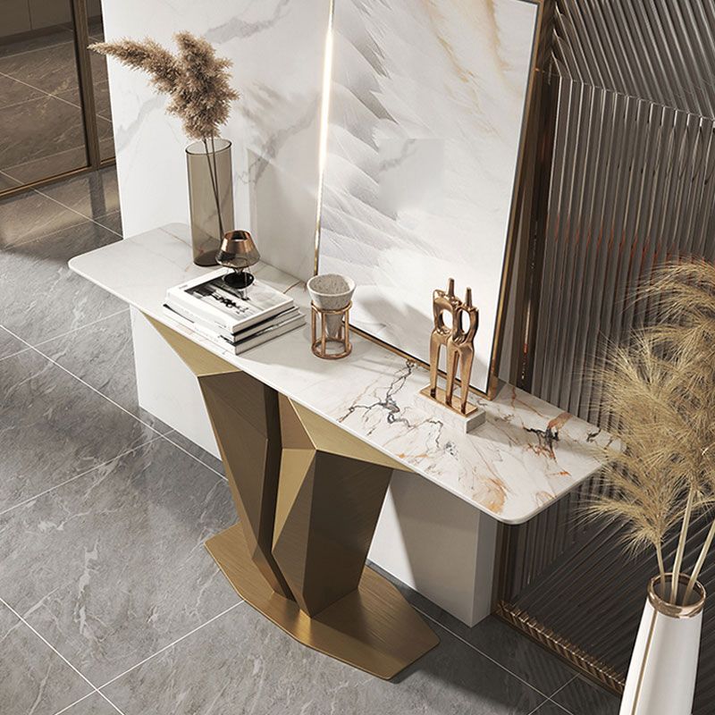 Glam Rectangle Console Accent Table with White Stone Top for Hall