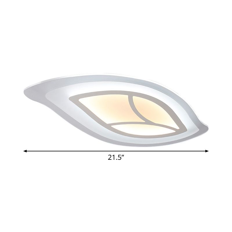 Simple LED Flush Mount Lighting Acrylic White Leaf Shaped Thin Ceiling Light in Warm/White Light