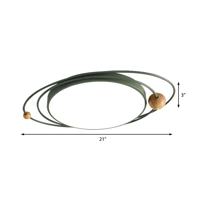 Drum Flush Lamp with Orbit Design Nordic Style Metal Led Indoor Flush Ceiling Light in Green/Grey/White, 21"/26"/31" W