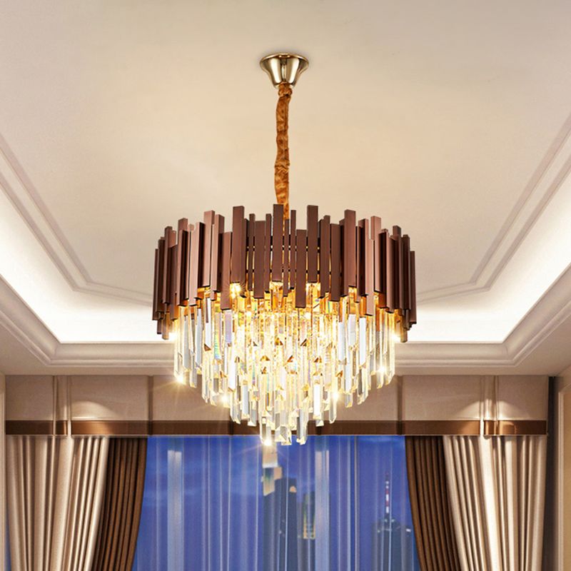 Finitura del rame 4 lampadine sospensione a sospensione contemporanea a cristallo chiaro drappeggio lampadario affusolato