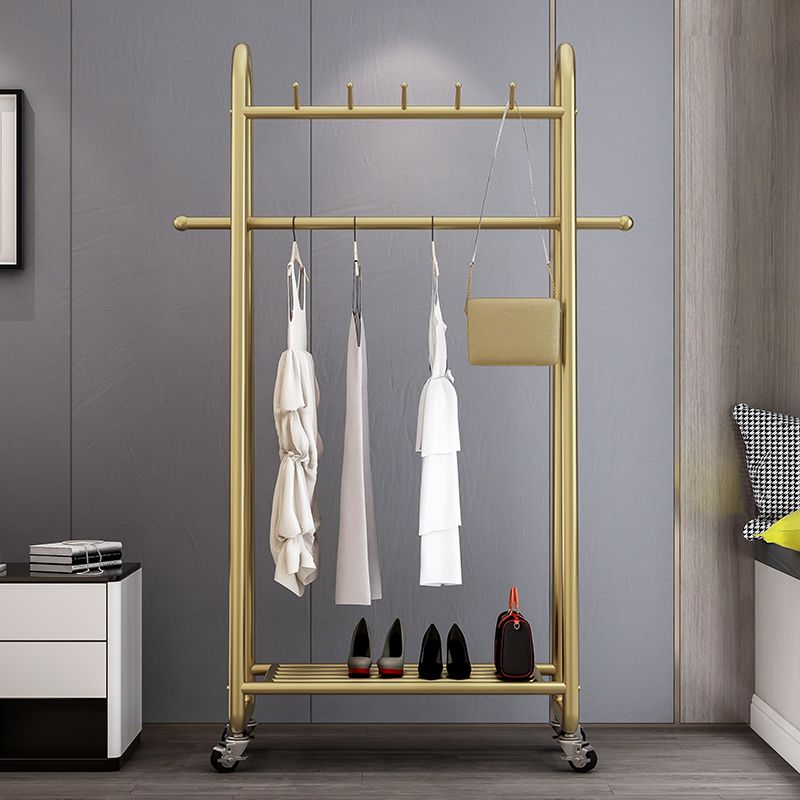 Glam Entryway Kit Hanging Rail Lower Shelf and Hooks Hall Stand with Castors