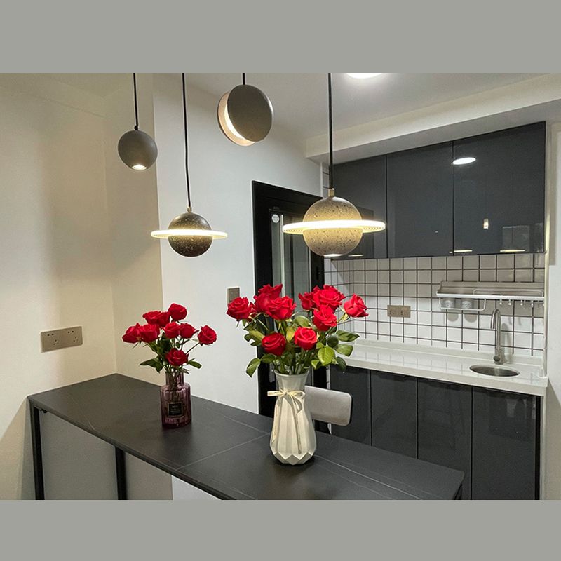 1 Light Planet Light Kit Modern Cement Hanging Light with Hanging Cord for Restaurant