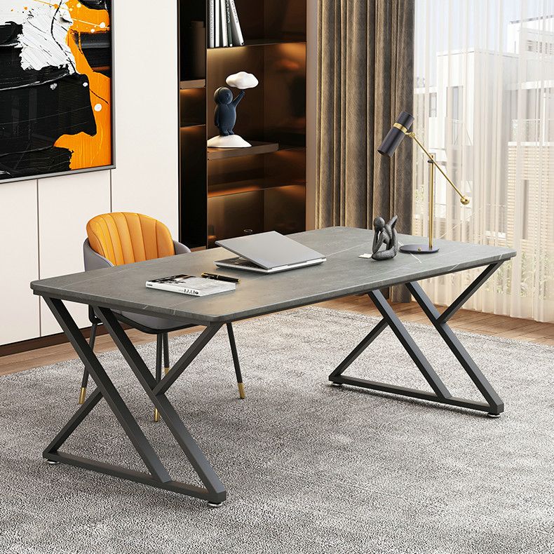 Rectangle Casual Dining Table Grey Tone Fixed Table with Sintered Stone