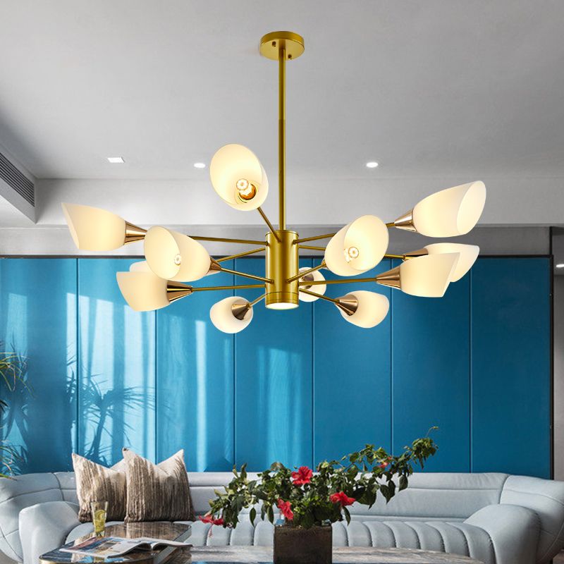 6/10/16 Bulbs Living Room Ceiling Pendant Postmodern Black/Gold Chandelier with Tulip White Glass Shade
