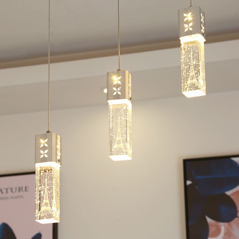 Etched Eiffel Tower Pendant Lamp Creative Minimalist Crystal Chrome Suspension Light