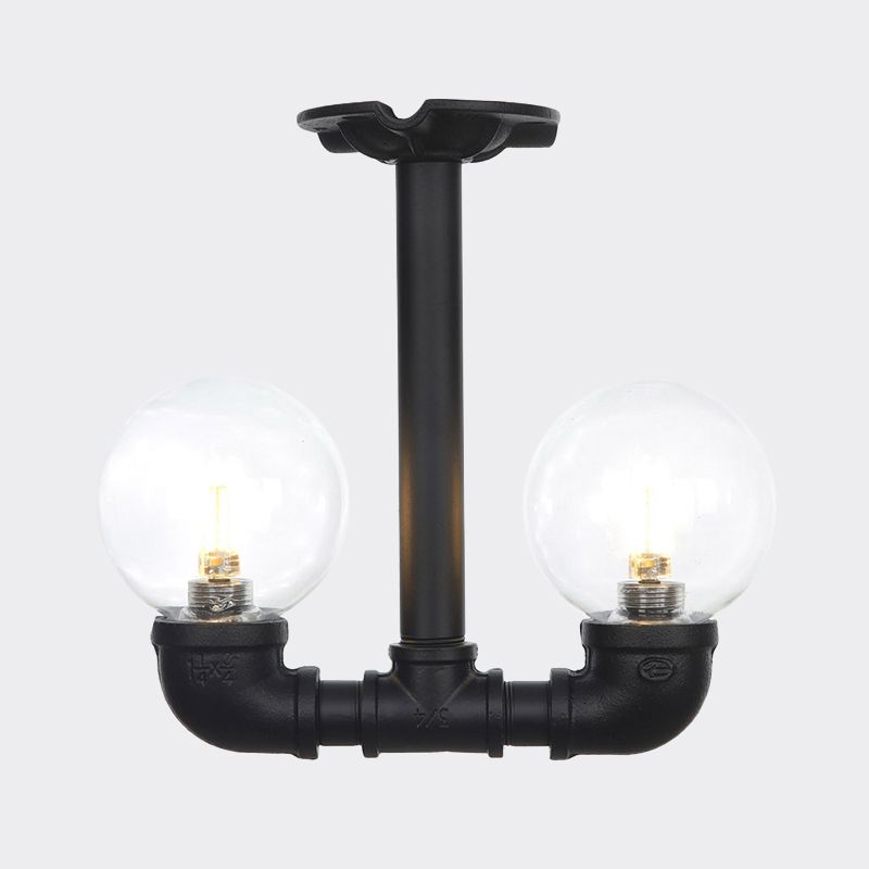 Luminaire semi-encastré pour couloir à billes, verre transparent vintage, 2 ampoules, plafonnier LED noir