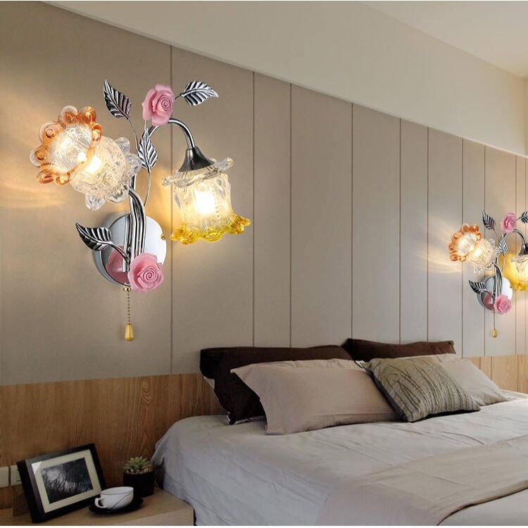 Lampade a fiore di fiore lampada moderna a parete in argento a 1 luce con tonalità di erba