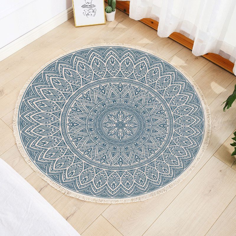 Multicolor Modern Area Carpet Cotton Floral Printing Indoor Rug Easy Care Carpet for Living Room