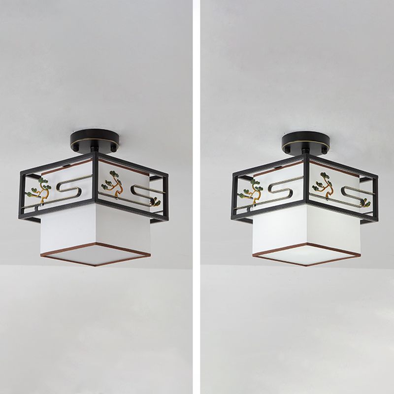Black Semi-Flush Ceiling Light Traditional Fabric Squared Semi Flush Mount Light