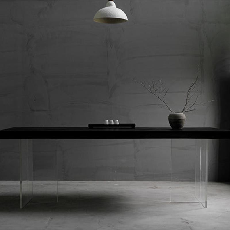 Acrylic Clear Double Pedestal Dining Table Modern Solid Wood Top Dinette Table