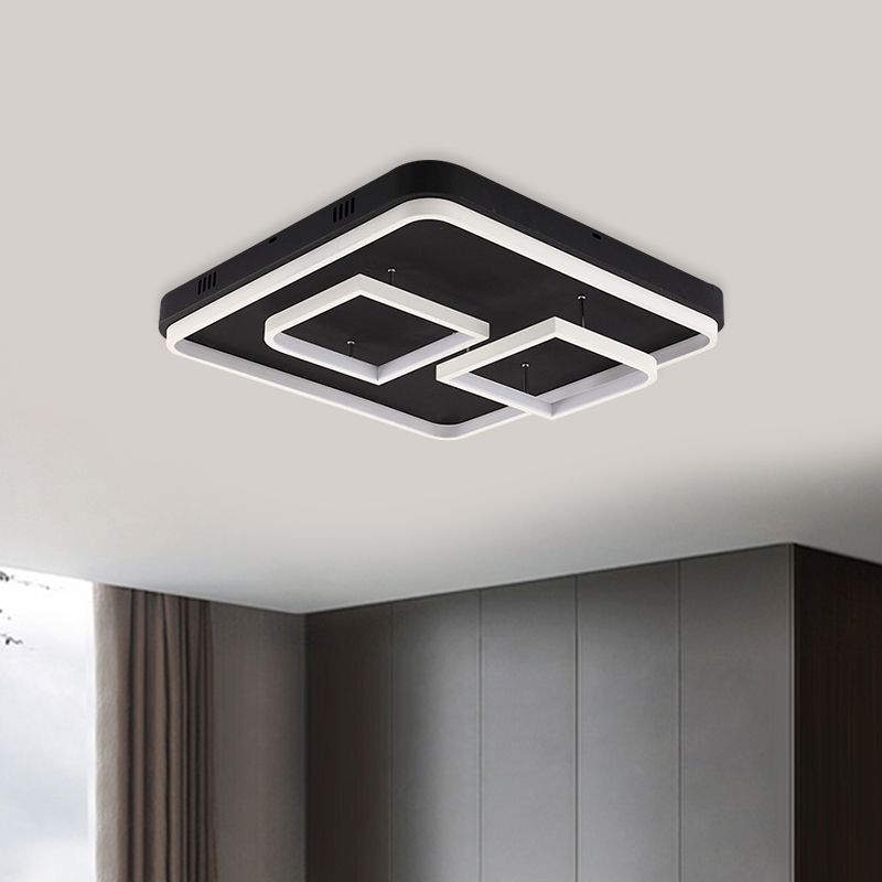 16.5"/20.5"/24.5" Wide Acrylic Square Semi Mount Lighting Modern LED Black Ceiling Flush Light Fixture in Warm/White Light