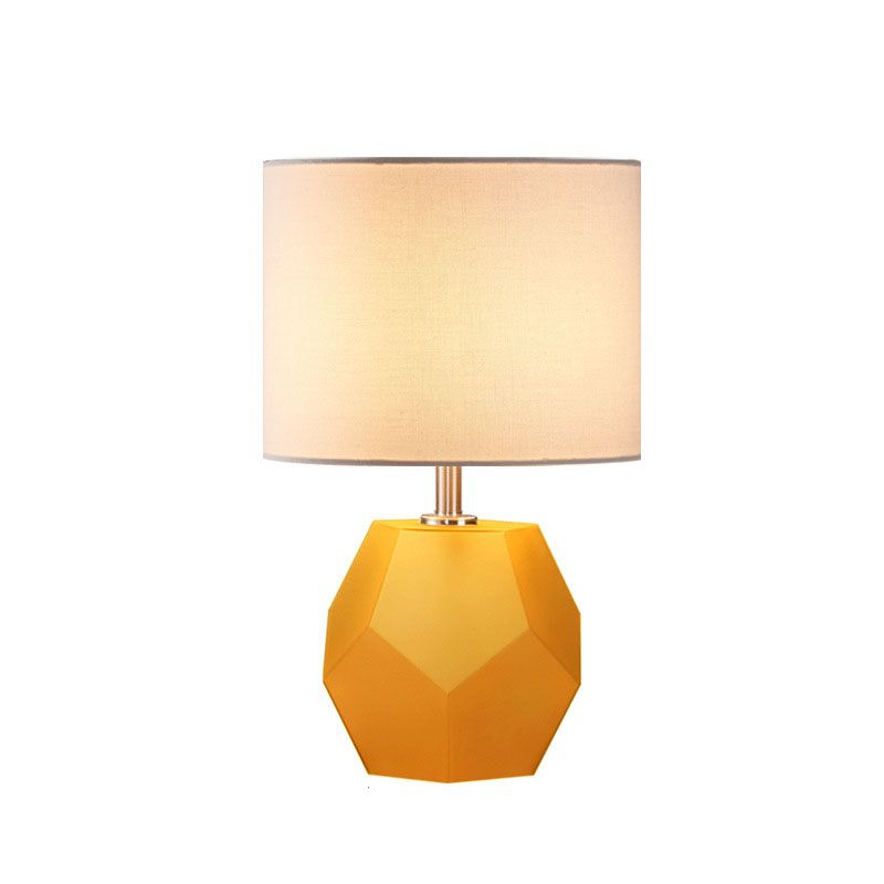 Modern Style Barrel Table Lamp Glass and Fabric 1 Head Night Table Lamps