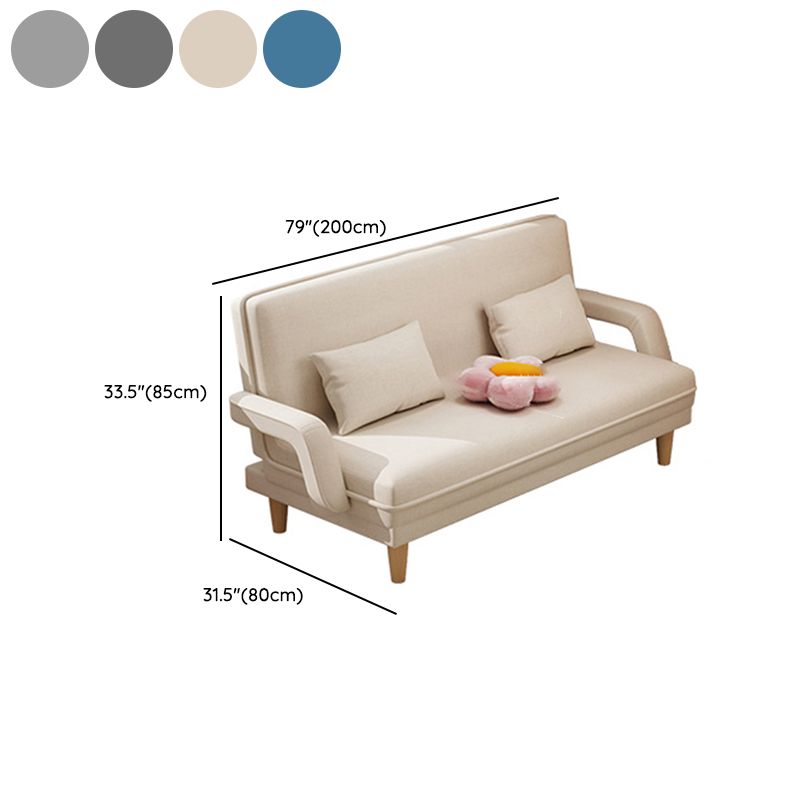 Scandinavian Removable Cushions Fabric Square Arms Futon Sleeper Sofa Bed