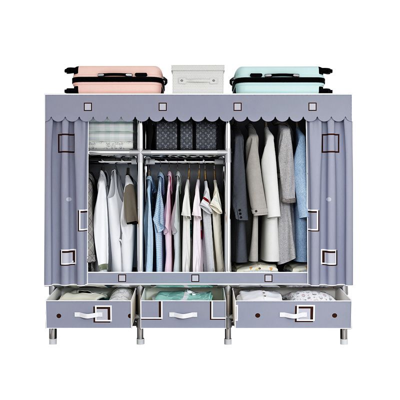 Fabric and Metal Wardrobe Cabinet Industrial Style Home Bedroom Wardrobe Closet