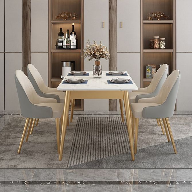 Traditional Luxury Dining Table White Top Rectangle 4 Legs Table for Home