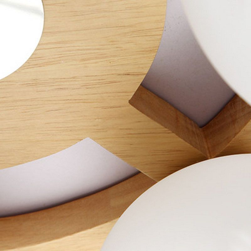 Melkachtige Glas Dome Flush Licht Eenvoud Houten Plafond Mount Verlichting voor Woonkamer