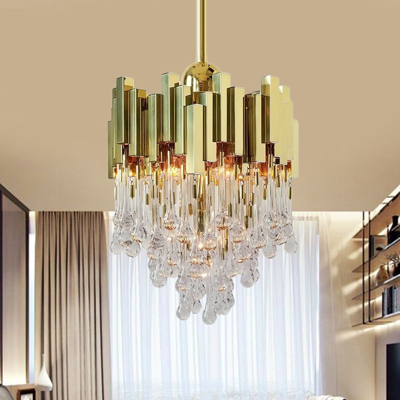 4 Lights Chandelier Contemporary Cascade Crystal Orb Ceiling Suspension Lamp in Gold