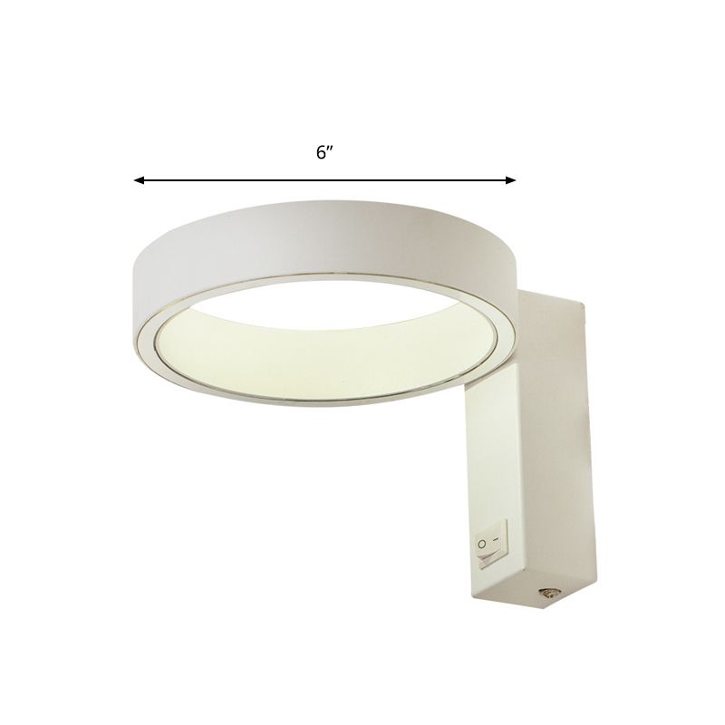 Minimalism Ring Wall Sconce Fixture Aluminum Warm/White Light LED Living Room Wall Lamp with Round/Rectangle Backplate in Black/White