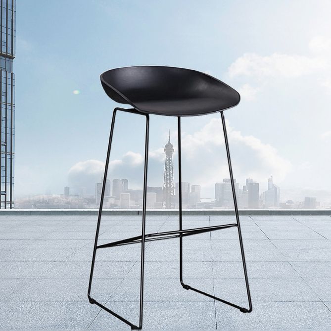 Modern Backrest Armless Counter Stool Metal High Stool with Plastic Cushion