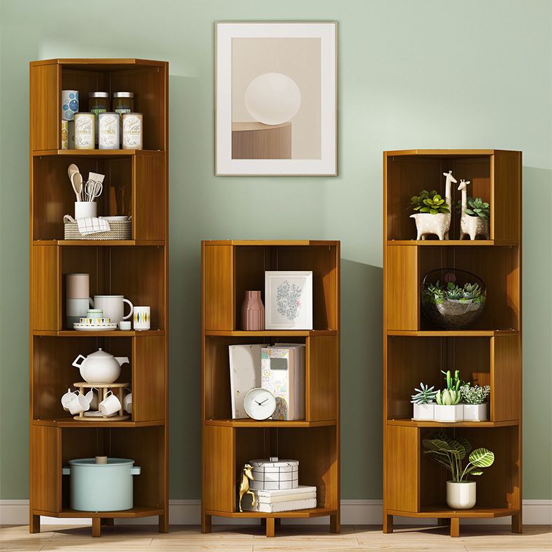 Mid-Century Modern Corner Cabinet with Shelves and Straight Legs in Brown