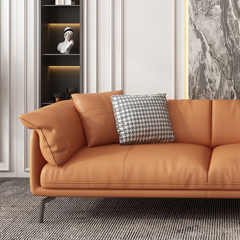 Stationary Stain Resistant Genuine Leather Living Room Pillow Top Arm Sofa