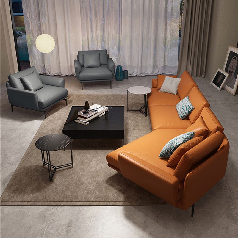 Tan Recessed Arm Sectionals Pillowed Back Cushions Corner Sofa