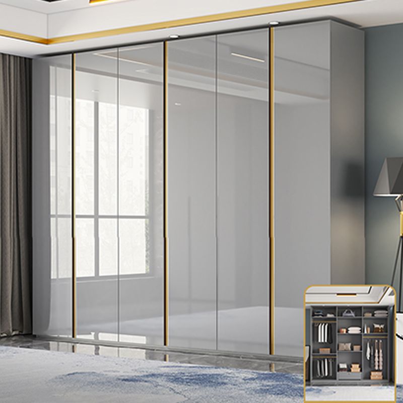 High Gloss Grey Storage Cabinet Modern Cabinet with Hinged Doors